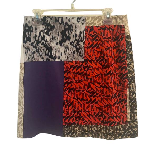 Elie Tahari Patchwork Colorful Animal Print Mini Skirt Size 4 Stretch Lined MINT - Picture 4 of 6